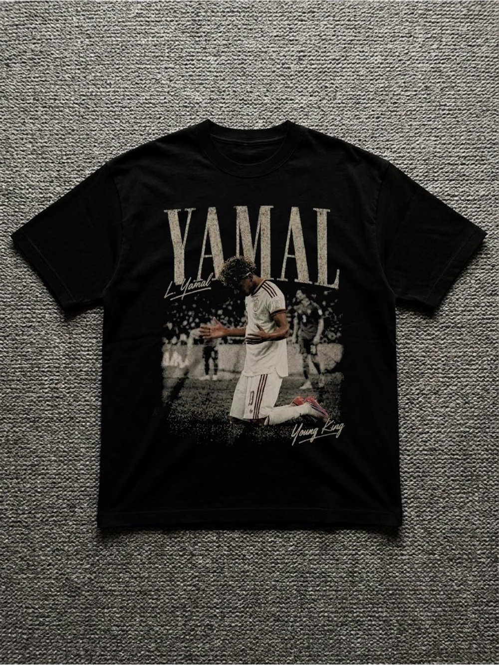 Lamine Yamal Football Spain Black Graphic Short Sleeve Tee - Men